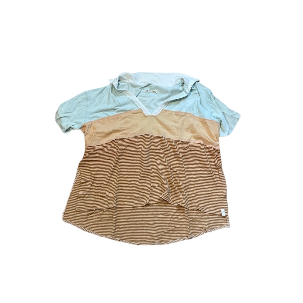Free People Colorblock Short Sleeve Tee in Light Blue, Beige, Brown